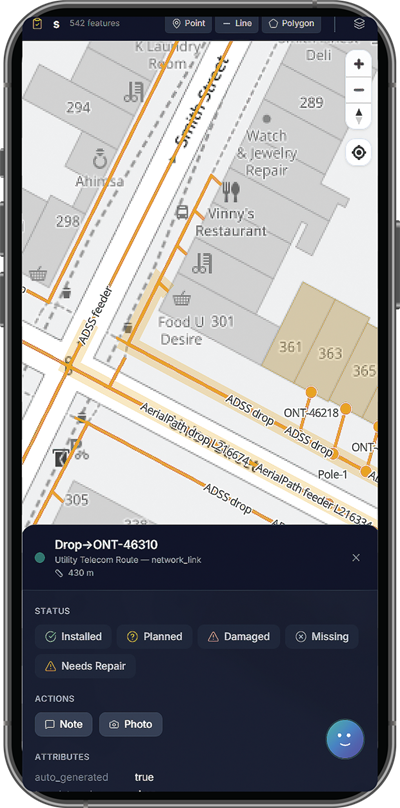 S2C Designer field view of a fibre drop shown on a phone